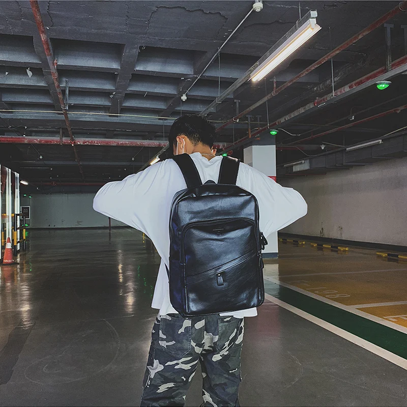 Men Backpack PU Leather Bagpack Large Laptop Backpacks Male Mochilas Casual Schoolbag For Teenagers Boys High Quality Rucksack