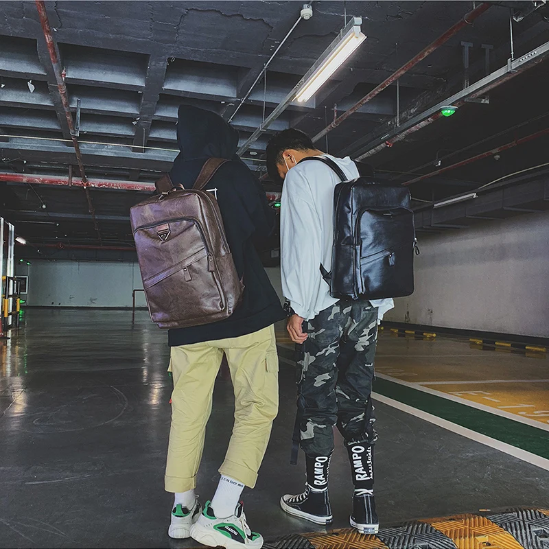 Men Backpack PU Leather Bagpack Large Laptop Backpacks Male Mochilas Casual Schoolbag For Teenagers Boys High Quality Rucksack