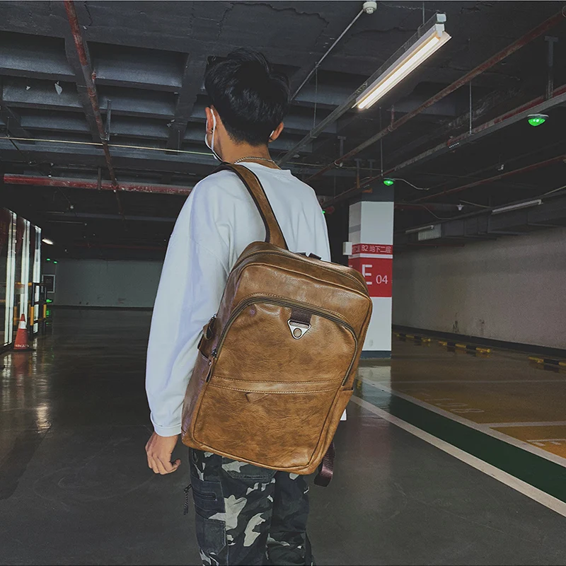 Men Backpack PU Leather Bagpack Large Laptop Backpacks Male Mochilas Casual Schoolbag For Teenagers Boys High Quality Rucksack