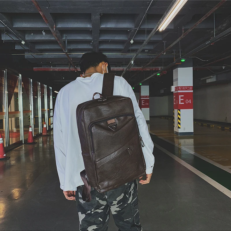 Men Backpack PU Leather Bagpack Large Laptop Backpacks Male Mochilas Casual Schoolbag For Teenagers Boys High Quality Rucksack