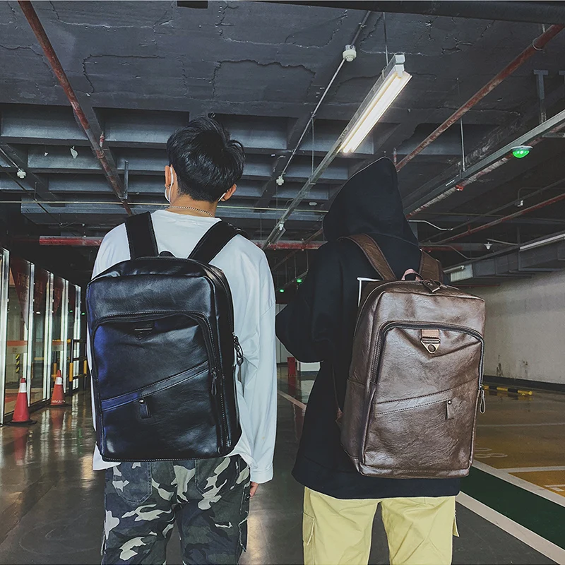 Men Backpack PU Leather Bagpack Large Laptop Backpacks Male Mochilas Casual Schoolbag For Teenagers Boys High Quality Rucksack