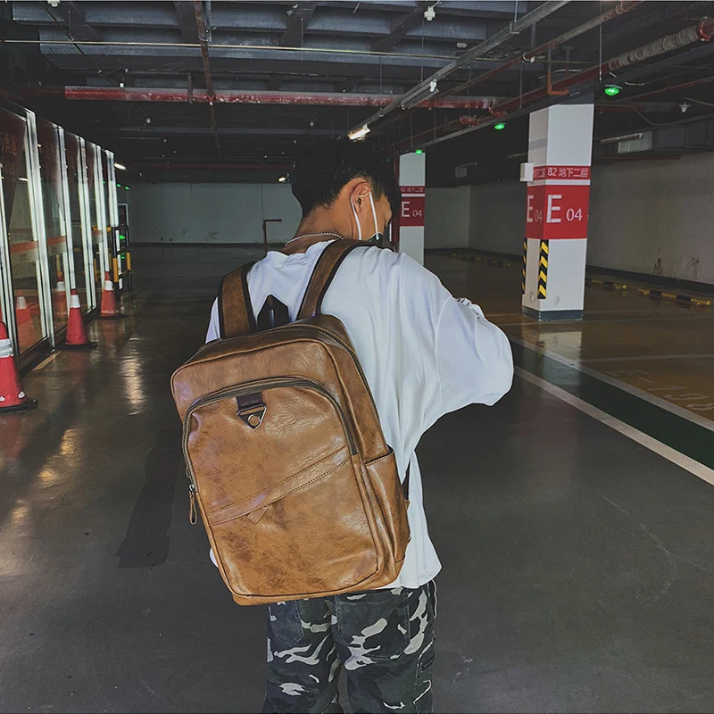 Men Backpack PU Leather Bagpack Large Laptop Backpacks Male Mochilas Casual Schoolbag For Teenagers Boys High Quality Rucksack