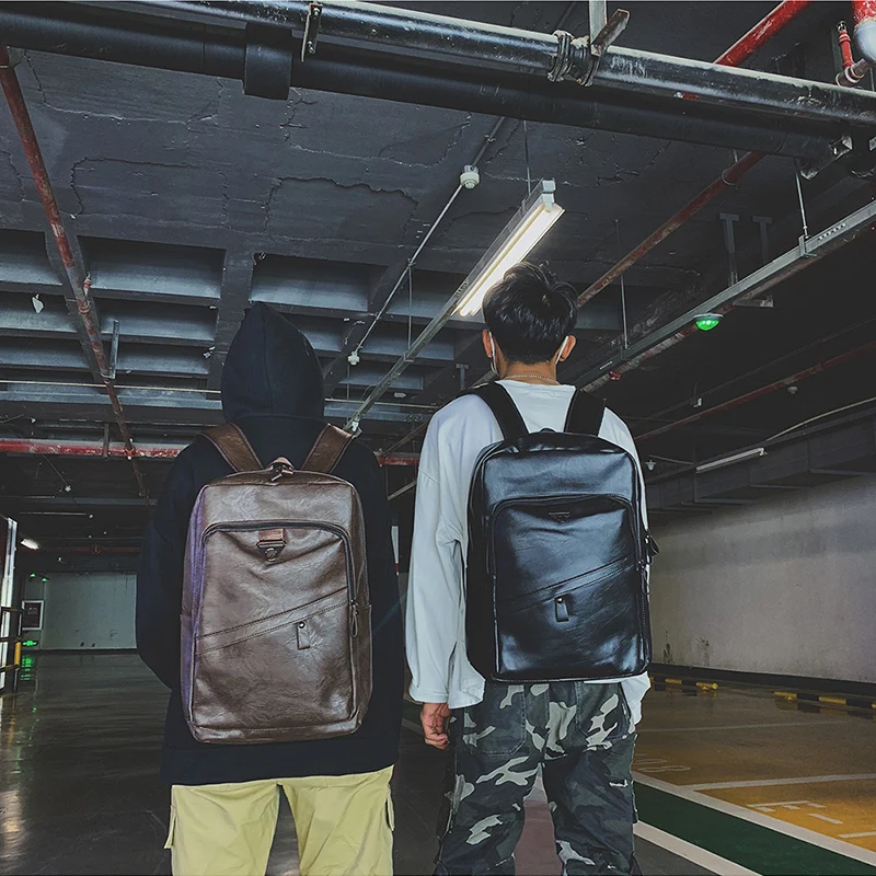 Men Backpack PU Leather Bagpack Large Laptop Backpacks Male Mochilas Casual Schoolbag For Teenagers Boys High Quality Rucksack