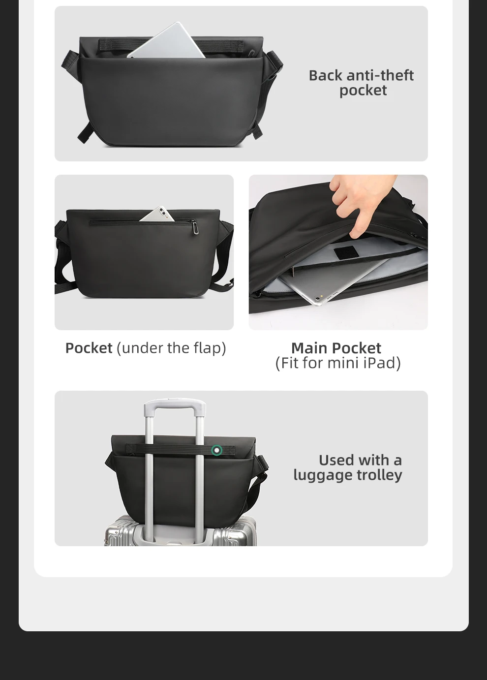 HcanKcan Man Shoulder Bag Waterproof Big Capacity Messenger Bags Fit Mini Ipad Daily Casual Work Cycling Weekend Outdoor Bag