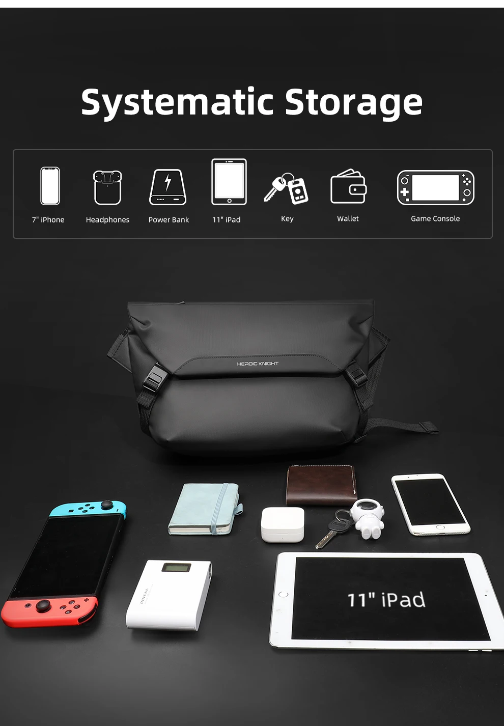 HcanKcan Man Shoulder Bag Waterproof Big Capacity Messenger Bags Fit Mini Ipad Daily Casual Work Cycling Weekend Outdoor Bag