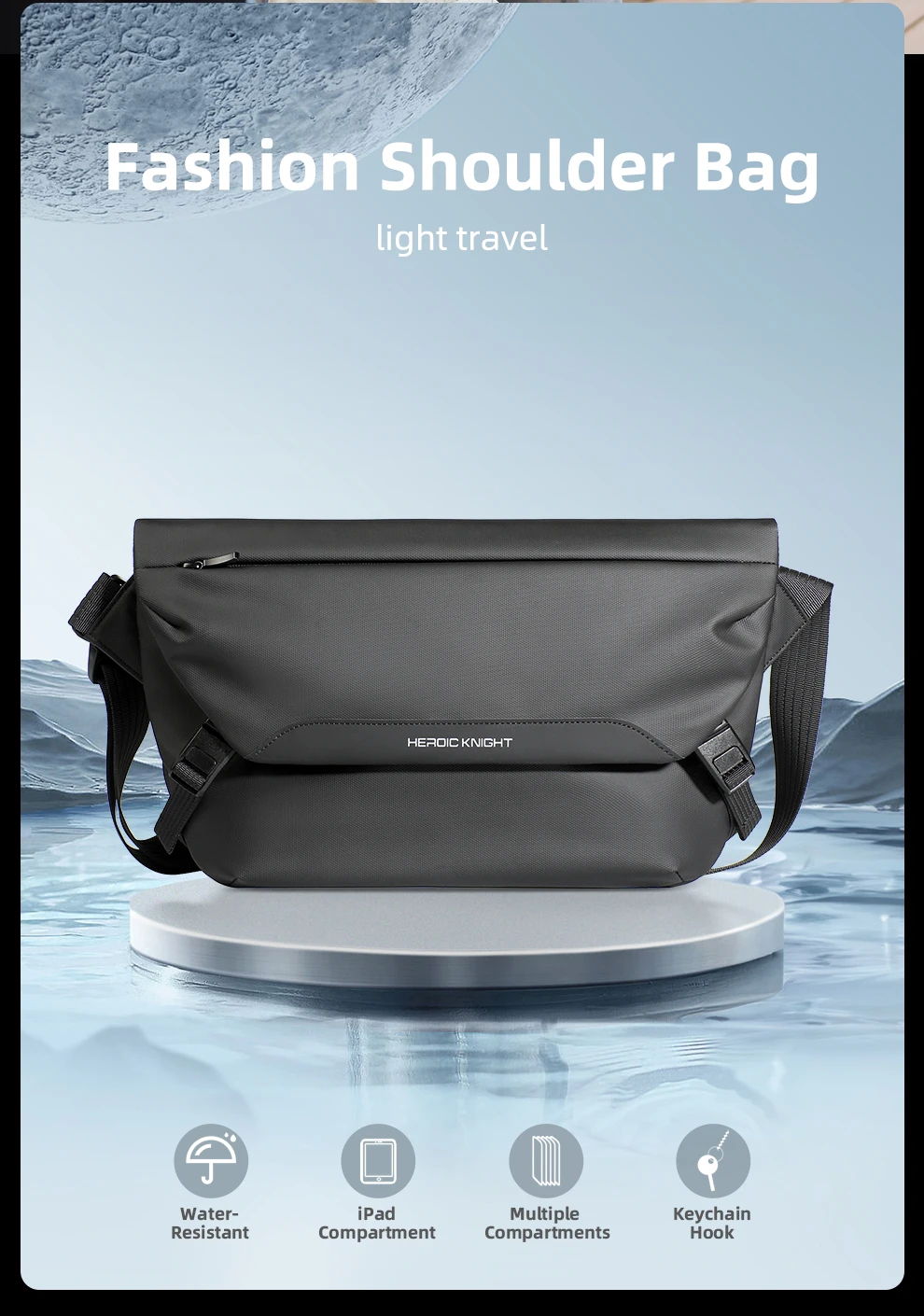 HcanKcan Man Shoulder Bag Waterproof Big Capacity Messenger Bags Fit Mini Ipad Daily Casual Work Cycling Weekend Outdoor Bag
