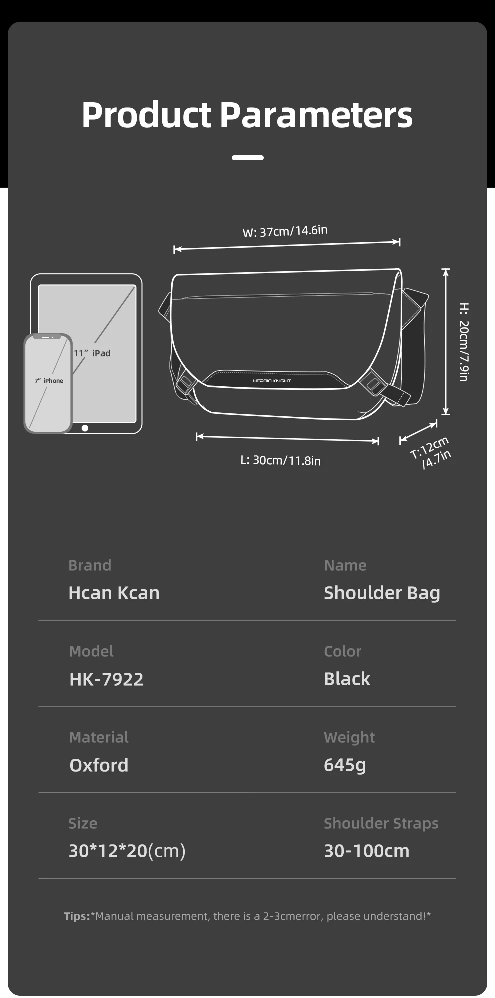 HcanKcan Man Shoulder Bag Waterproof Big Capacity Messenger Bags Fit Mini Ipad Daily Casual Work Cycling Weekend Outdoor Bag