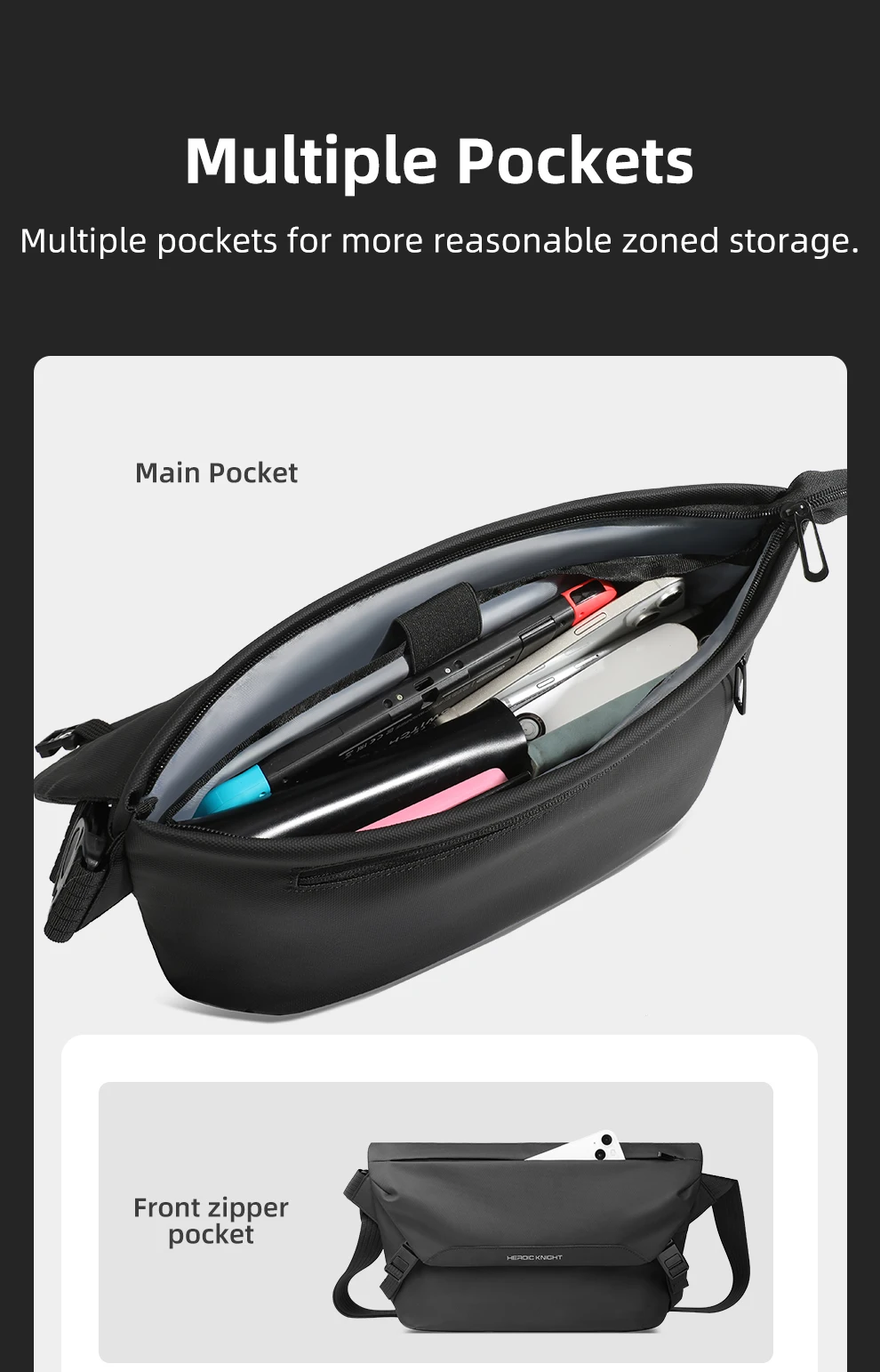 HcanKcan Man Shoulder Bag Waterproof Big Capacity Messenger Bags Fit Mini Ipad Daily Casual Work Cycling Weekend Outdoor Bag