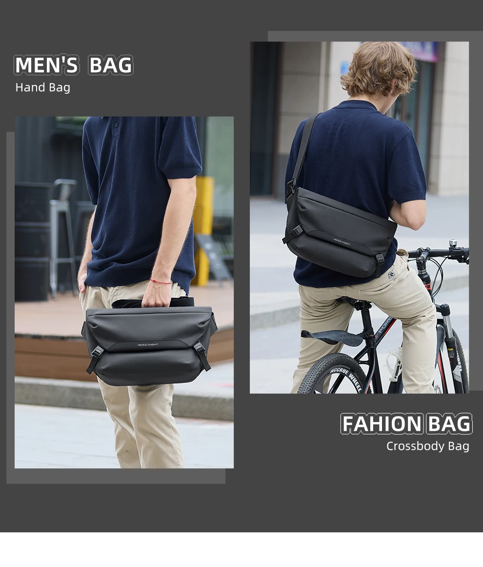 HcanKcan Man Shoulder Bag Waterproof Big Capacity Messenger Bags Fit Mini Ipad Daily Casual Work Cycling Weekend Outdoor Bag