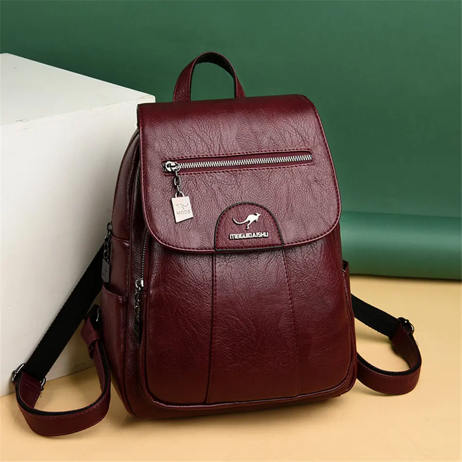 2024 New Women Leather Backpacks High Quality Female Vintage Backpack For Girls School Bag Travel Bagpack Ladies Back Pack