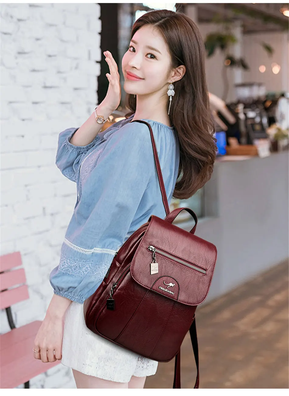2024 New Women Leather Backpacks High Quality Female Vintage Backpack For Girls School Bag Travel Bagpack Ladies Back Pack