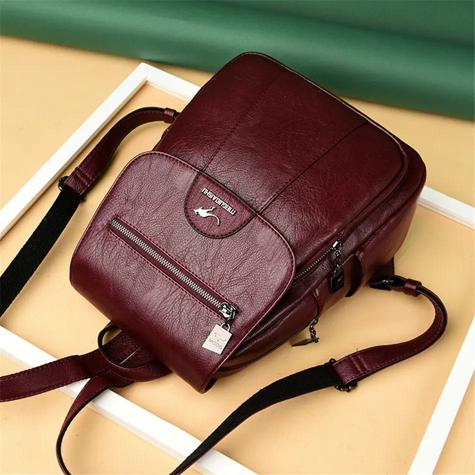 2024 New Women Leather Backpacks High Quality Female Vintage Backpack For Girls School Bag Travel Bagpack Ladies Back Pack