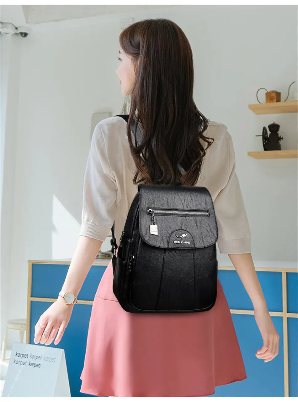 2024 New Women Leather Backpacks High Quality Female Vintage Backpack For Girls School Bag Travel Bagpack Ladies Back Pack