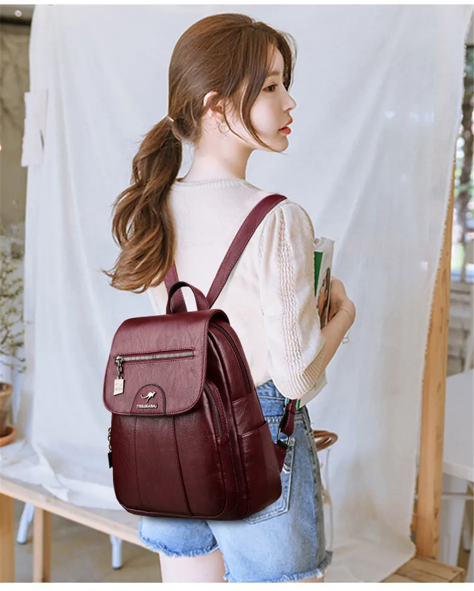 2024 New Women Leather Backpacks High Quality Female Vintage Backpack For Girls School Bag Travel Bagpack Ladies Back Pack