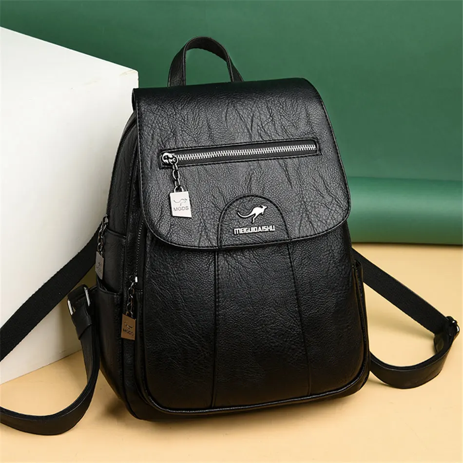 2024 New Women Leather Backpacks High Quality Female Vintage Backpack For Girls School Bag Travel Bagpack Ladies Back Pack