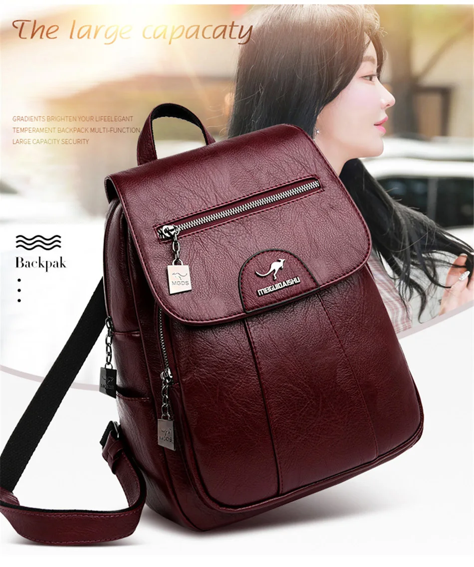 2024 New Women Leather Backpacks High Quality Female Vintage Backpack For Girls School Bag Travel Bagpack Ladies Back Pack