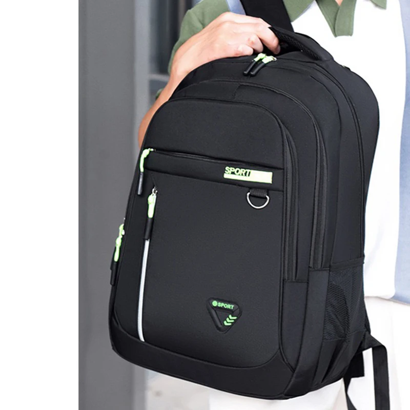 Neutral brand multi-layered backpack for men and women with various pockets,suitable for business trips.Made of nylon material.