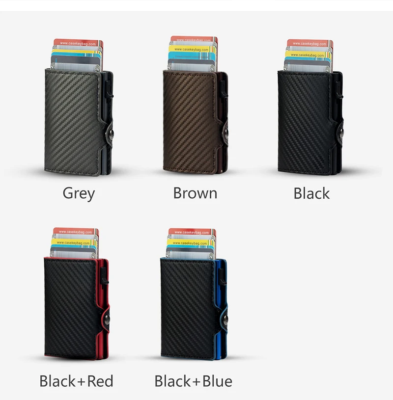 CASEKEY Carbon Fiber Protector Credit Card Holder Tarjetero Hombre RFID Leather Single Box Smart Wallet Slim Pop Up Card Case