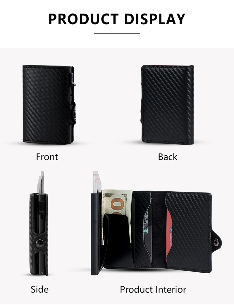 CASEKEY Carbon Fiber Protector Credit Card Holder Tarjetero Hombre RFID Leather Single Box Smart Wallet Slim Pop Up Card Case