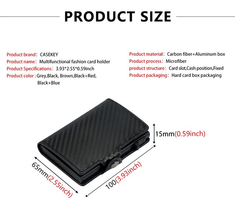 CASEKEY Carbon Fiber Protector Credit Card Holder Tarjetero Hombre RFID Leather Single Box Smart Wallet Slim Pop Up Card Case