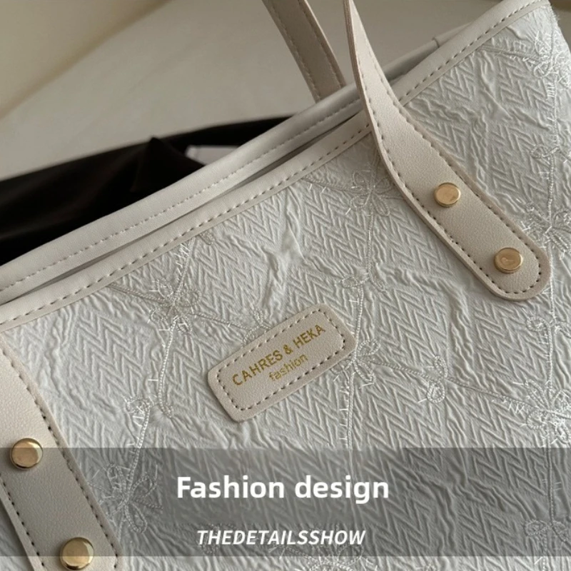 Minimalist Tote Shoulder Bag for Women, Sweet Lace Large Capacity Handbag with Leather Strap, Casual Underarm Purse,For Commute