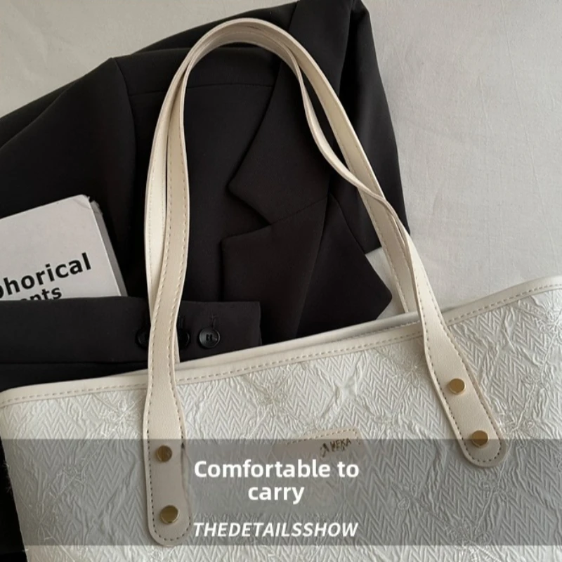 Minimalist Tote Shoulder Bag for Women, Sweet Lace Large Capacity Handbag with Leather Strap, Casual Underarm Purse,For Commute
