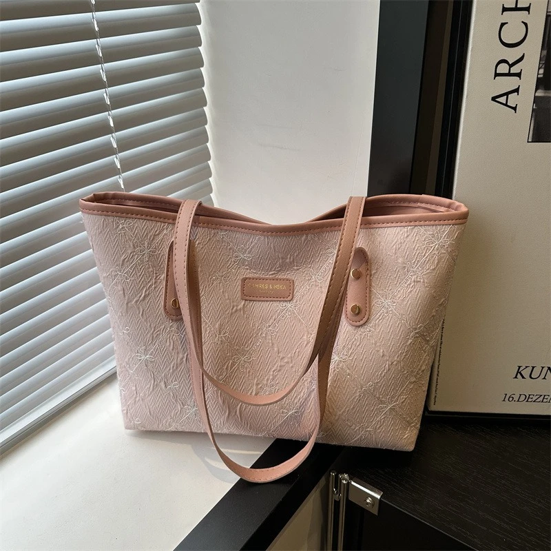 Minimalist Tote Shoulder Bag for Women, Sweet Lace Large Capacity Handbag with Leather Strap, Casual Underarm Purse,For Commute