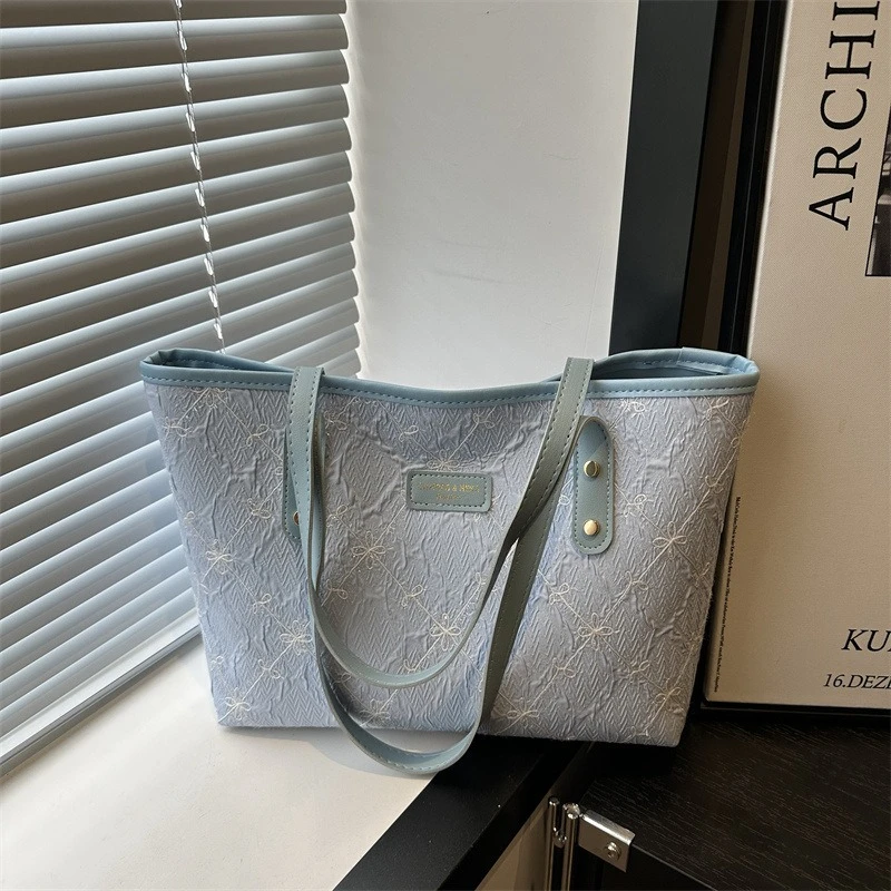 Minimalist Tote Shoulder Bag for Women, Sweet Lace Large Capacity Handbag with Leather Strap, Casual Underarm Purse,For Commute