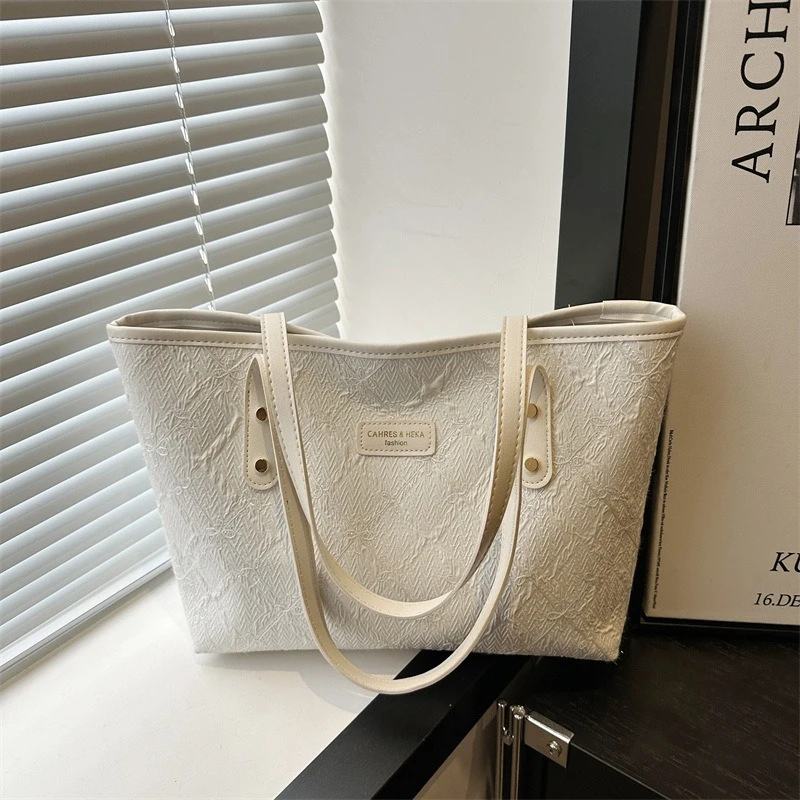 Minimalist Tote Shoulder Bag for Women, Sweet Lace Large Capacity Handbag with Leather Strap, Casual Underarm Purse,For Commute