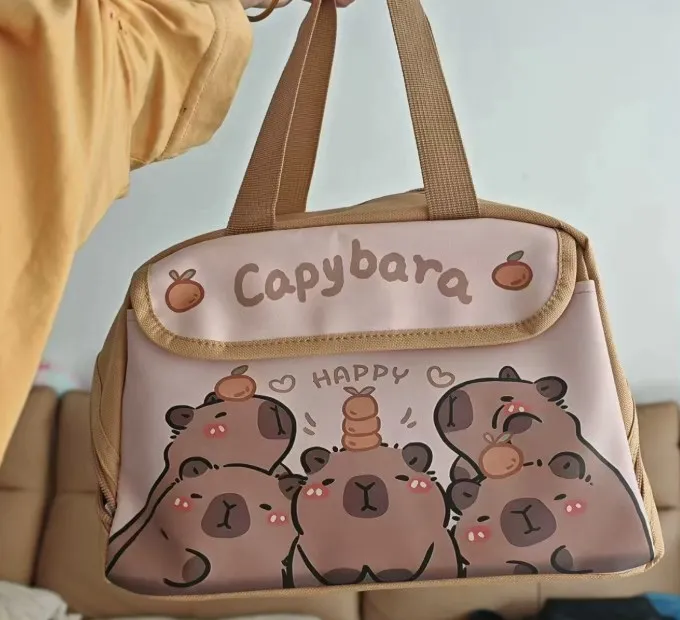 Cute Capybara Lunch Bag Large Capacity Waterproof Oil-Proof Animal Print Insulated Bento Box Carrier For Kids School Office