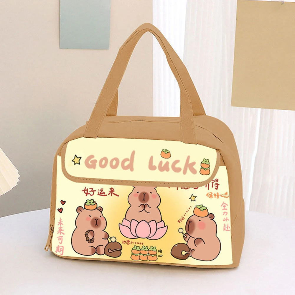 Cute Capybara Lunch Bag Large Capacity Waterproof Oil-Proof Animal Print Insulated Bento Box Carrier For Kids School Office