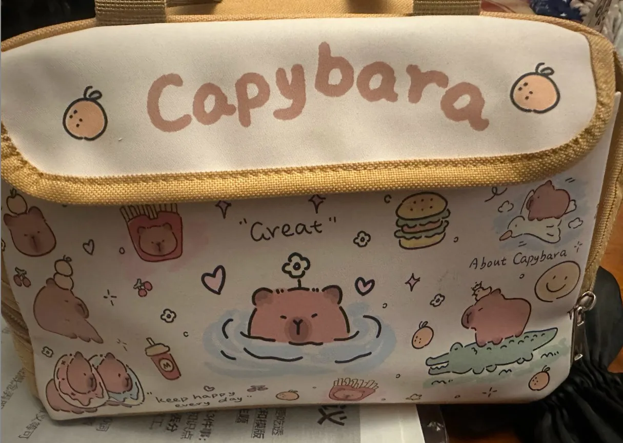Cute Capybara Lunch Bag Large Capacity Waterproof Oil-Proof Animal Print Insulated Bento Box Carrier For Kids School Office