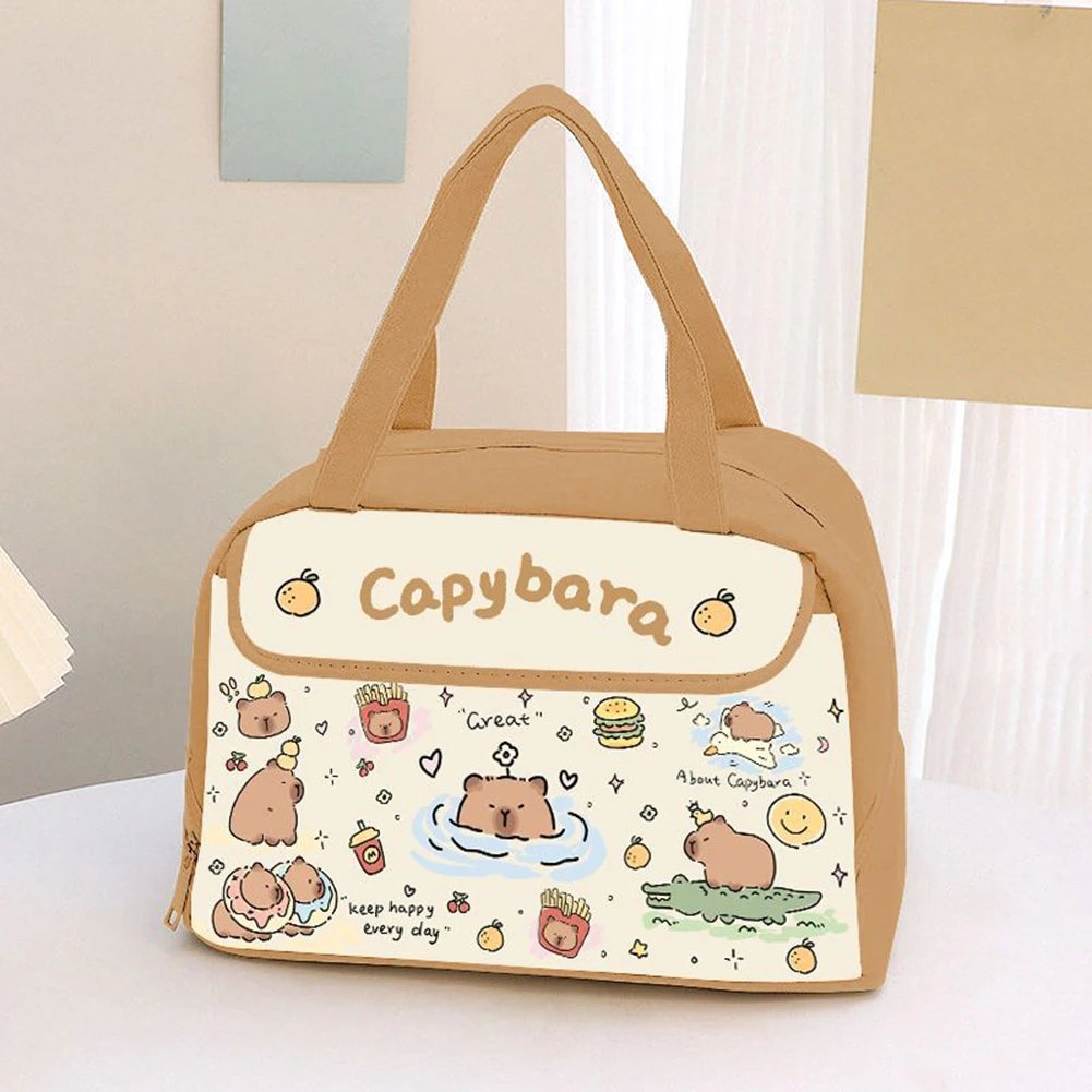 Cute Capybara Lunch Bag Large Capacity Waterproof Oil-Proof Animal Print Insulated Bento Box Carrier For Kids School Office