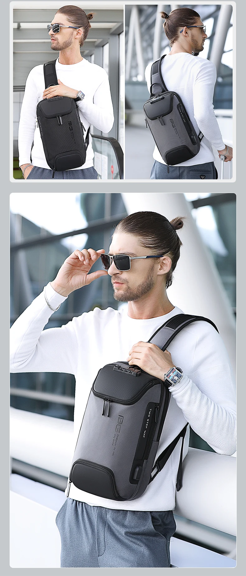 BANGE New Model Class Song Men's Business Anti-Theft Single Shoulder Bag Tech USB Lightweight Outdoor Male Crossbody Chest Bag