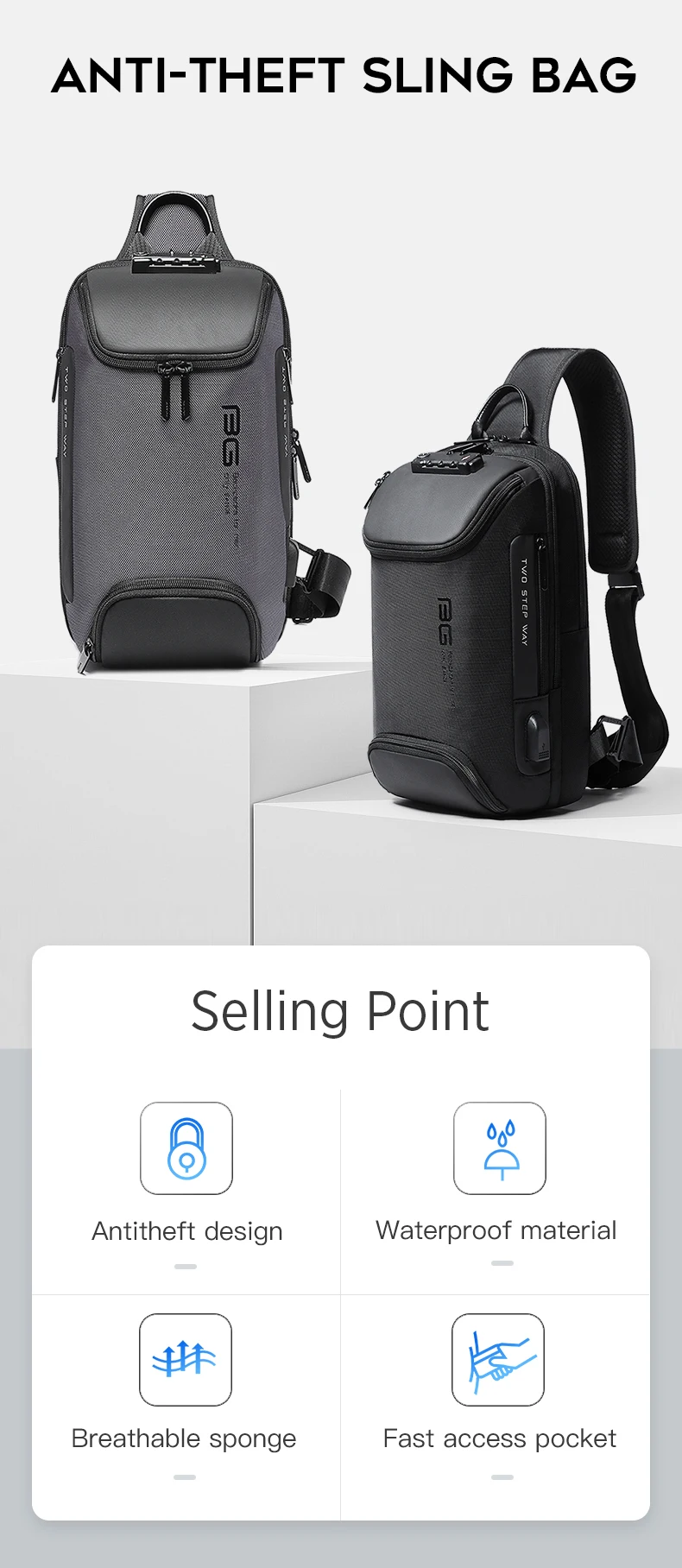 BANGE New Model Class Song Men's Business Anti-Theft Single Shoulder Bag Tech USB Lightweight Outdoor Male Crossbody Chest Bag