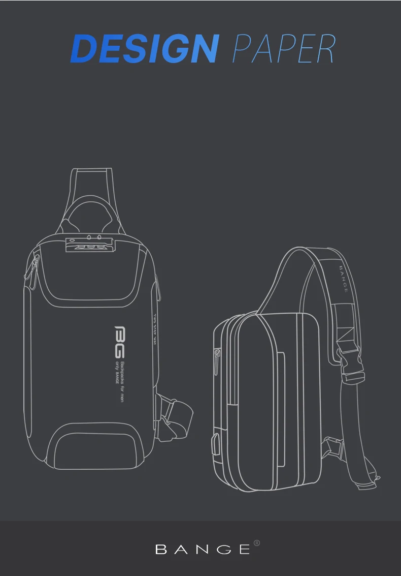 BANGE New Model Class Song Men's Business Anti-Theft Single Shoulder Bag Tech USB Lightweight Outdoor Male Crossbody Chest Bag