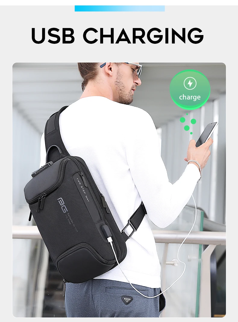 BANGE New Model Class Song Men's Business Anti-Theft Single Shoulder Bag Tech USB Lightweight Outdoor Male Crossbody Chest Bag