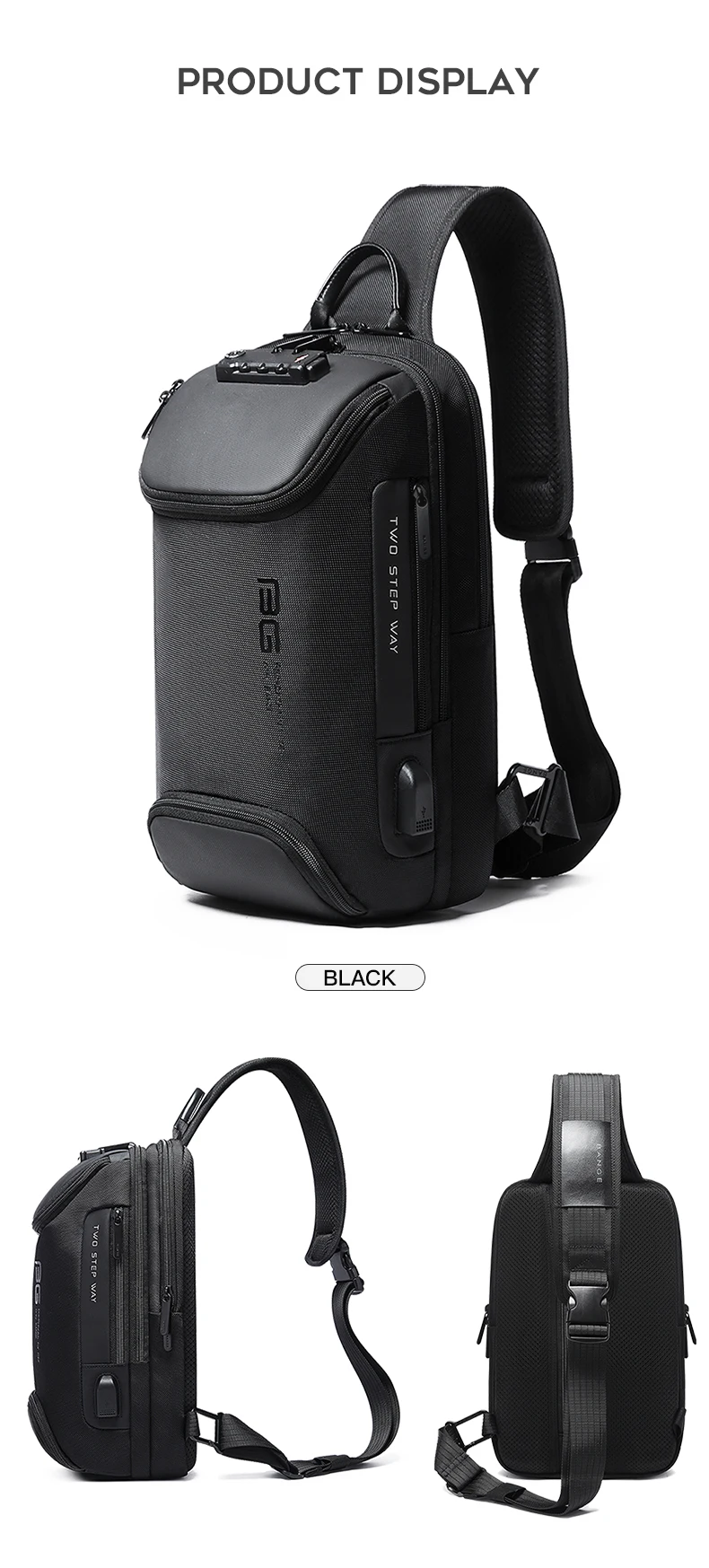 BANGE New Model Class Song Men's Business Anti-Theft Single Shoulder Bag Tech USB Lightweight Outdoor Male Crossbody Chest Bag