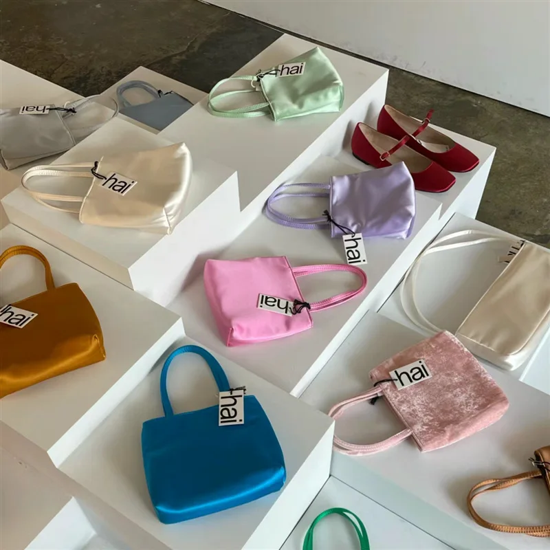 Colorful Silk Satin Velvet Square Handbag Tote Ins Fashion Women's BagShoulder Bags Crossbody Bag Phone Lipstick Coin Purse