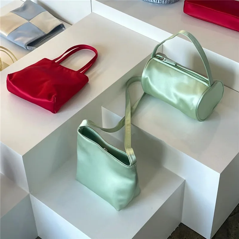 Colorful Silk Satin Velvet Square Handbag Tote Ins Fashion Women's BagShoulder Bags Crossbody Bag Phone Lipstick Coin Purse