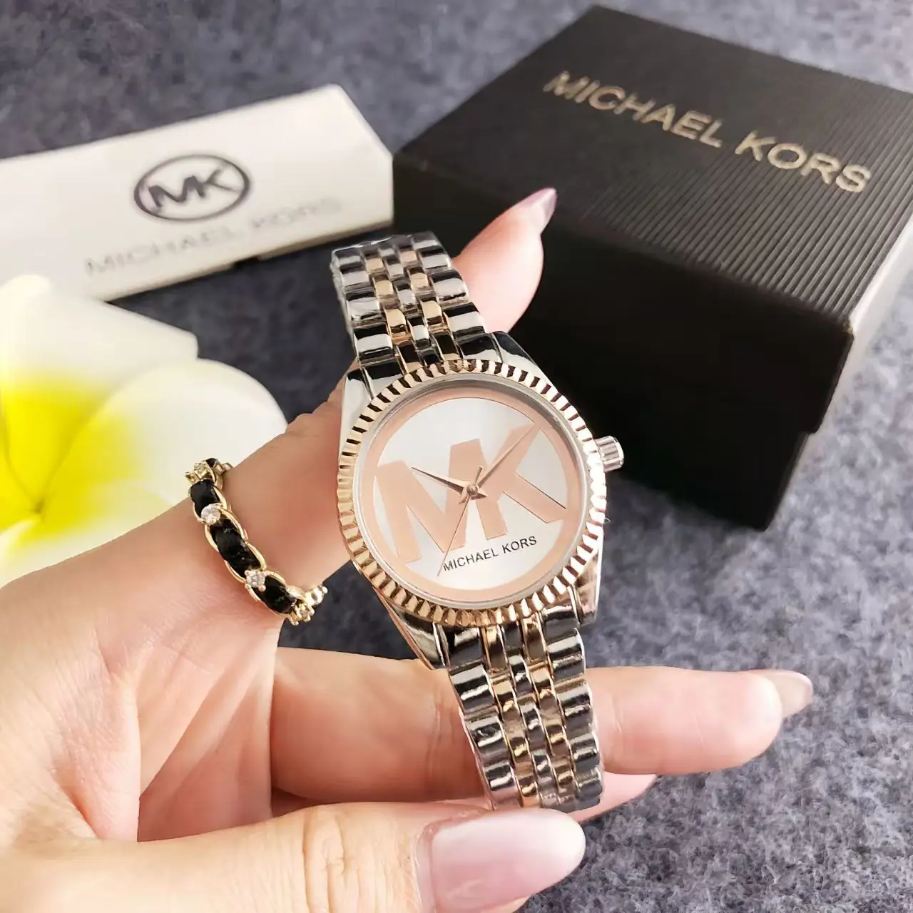 Michael Kors Luxury Rose Gold Women's Watch Bag Fashionable Luxury MK Classic Quartz Watch Wallet Girlfriend Gift