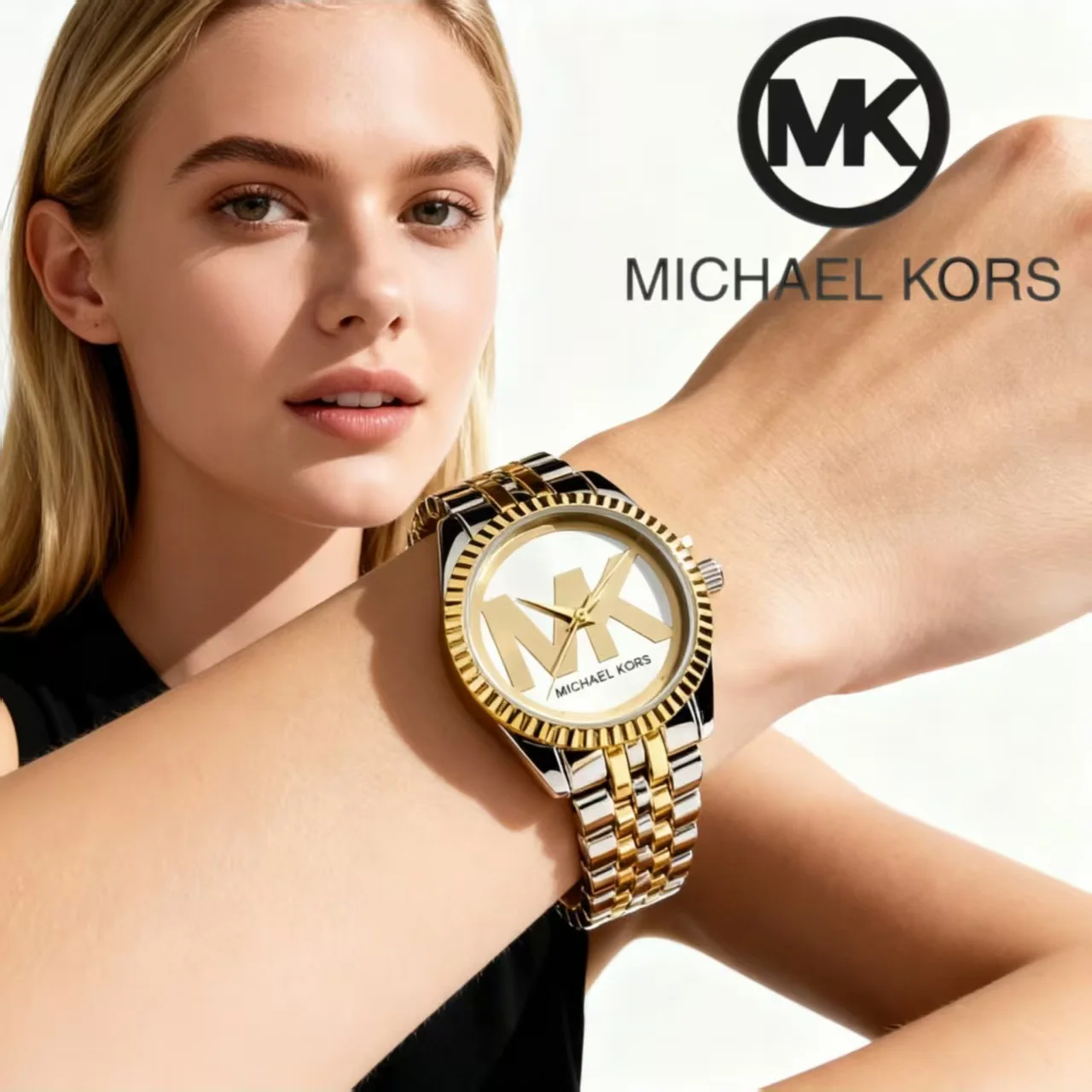 Michael Kors Luxury Rose Gold Women's Watch Bag Fashionable Luxury MK Classic Quartz Watch Wallet Girlfriend Gift