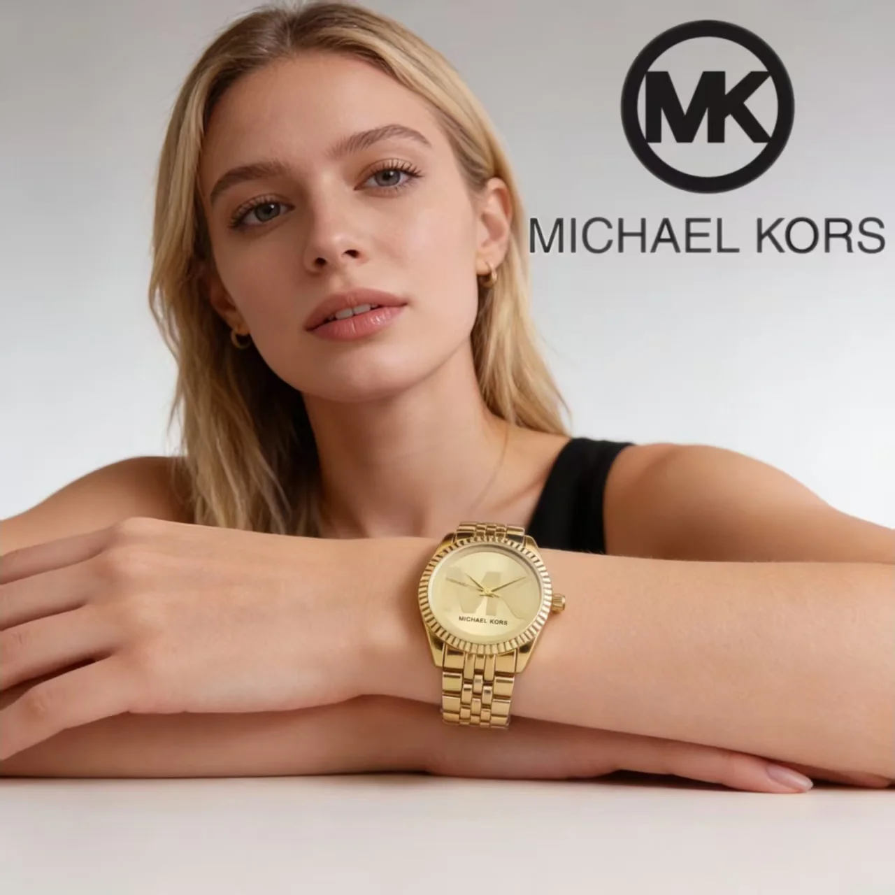 Michael Kors Luxury Rose Gold Women's Watch Bag Fashionable Luxury MK Classic Quartz Watch Wallet Girlfriend Gift