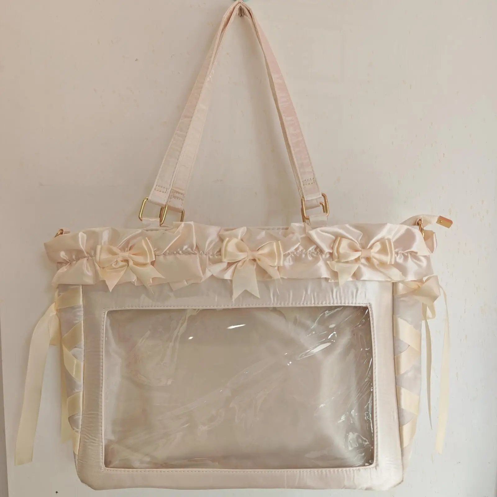 New Y2K Ribbon Bow Ita Crossbody Bag Sweet Girls Transparent Large Capacity Shoulder Bag DIY Display Handbag Lady Satin Tote Bag