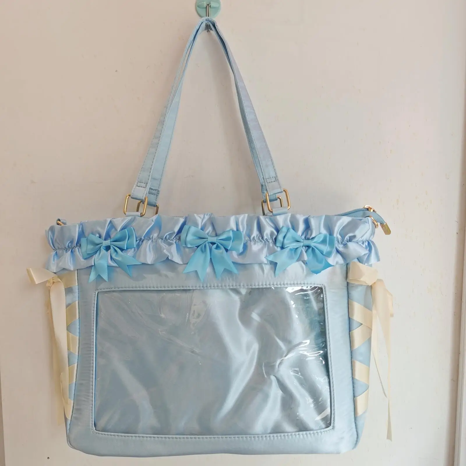 New Y2K Ribbon Bow Ita Crossbody Bag Sweet Girls Transparent Large Capacity Shoulder Bag DIY Display Handbag Lady Satin Tote Bag
