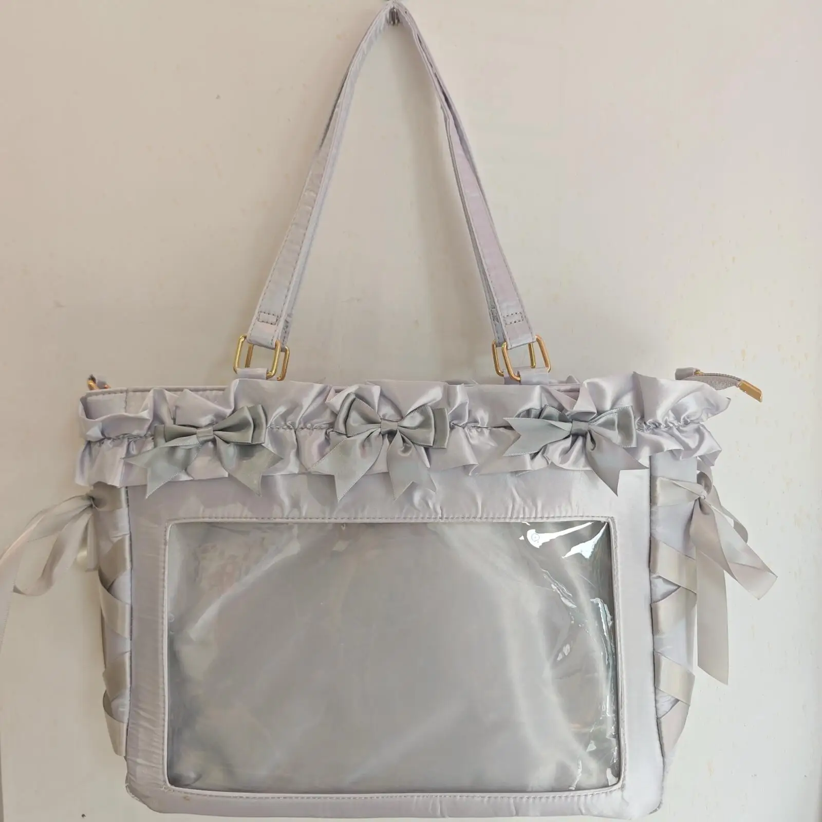 New Y2K Ribbon Bow Ita Crossbody Bag Sweet Girls Transparent Large Capacity Shoulder Bag DIY Display Handbag Lady Satin Tote Bag