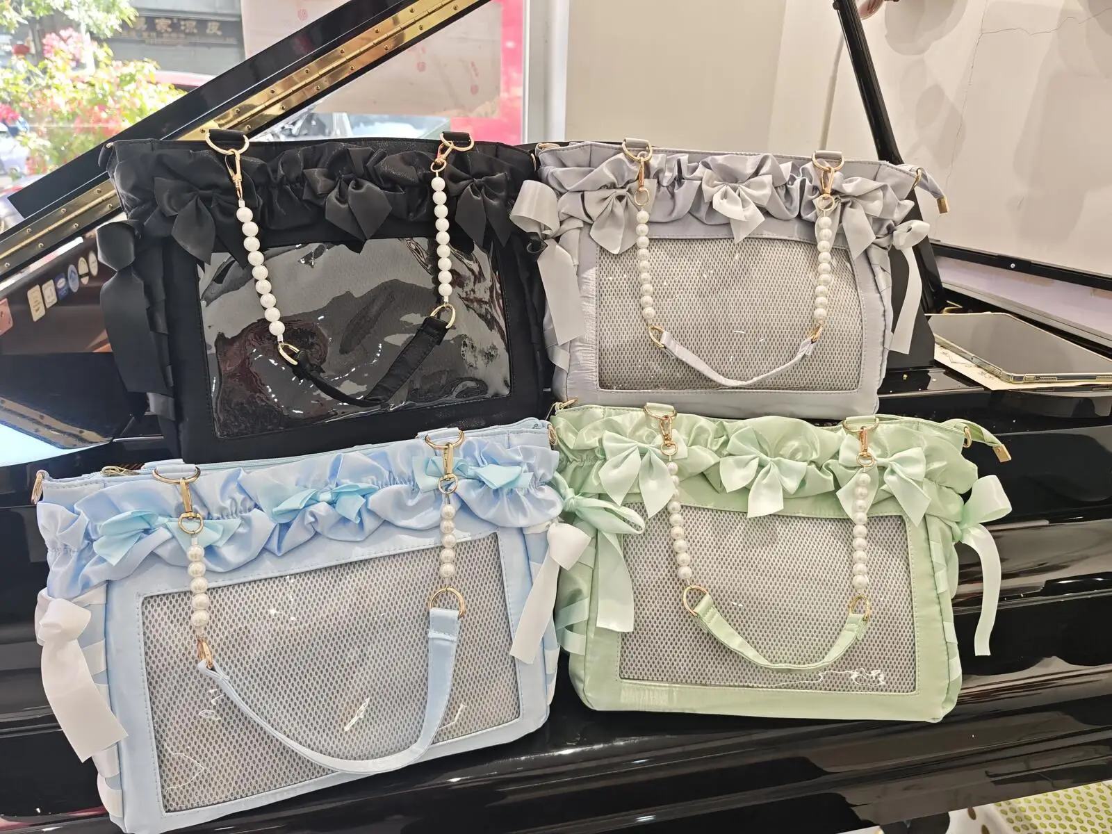 New Y2K Ribbon Bow Ita Crossbody Bag Sweet Girls Transparent Large Capacity Shoulder Bag DIY Display Handbag Lady Satin Tote Bag