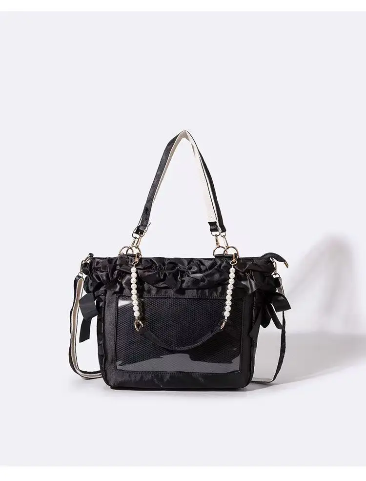 New Y2K Ribbon Bow Ita Crossbody Bag Sweet Girls Transparent Large Capacity Shoulder Bag DIY Display Handbag Lady Satin Tote Bag