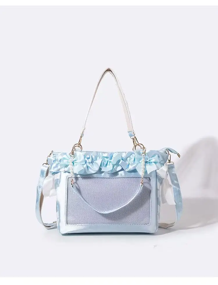 New Y2K Ribbon Bow Ita Crossbody Bag Sweet Girls Transparent Large Capacity Shoulder Bag DIY Display Handbag Lady Satin Tote Bag