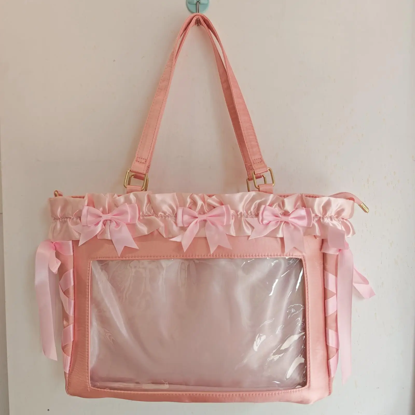 New Y2K Ribbon Bow Ita Crossbody Bag Sweet Girls Transparent Large Capacity Shoulder Bag DIY Display Handbag Lady Satin Tote Bag